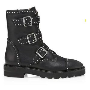 Stuart Weitzman Jesse Lift Studded Leather Combat Boots - size 8,5